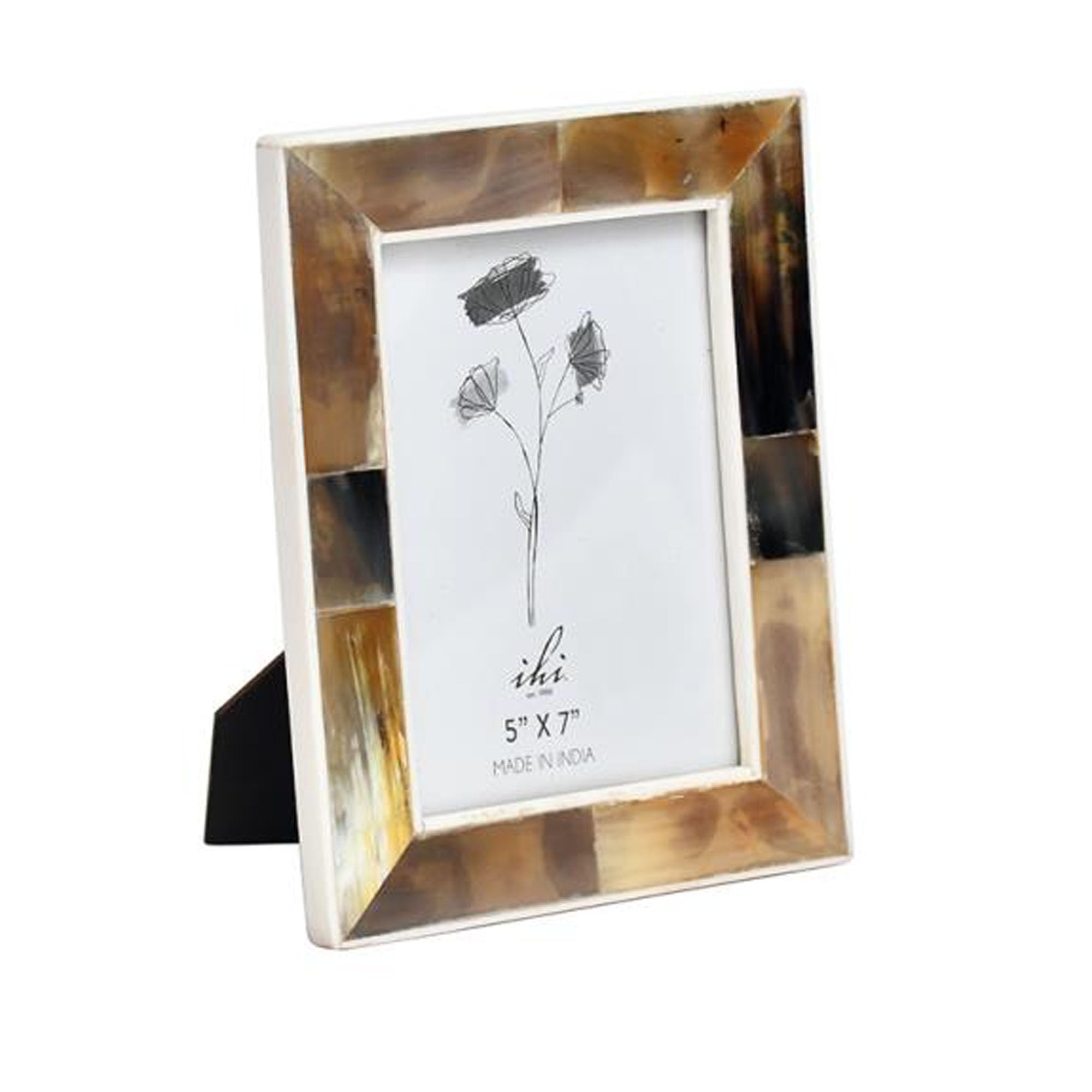 IHI EST. 1986 Horn Inlay Photo Frame, Natural Horn Mosaic 5 x 7 Inch Picture Frame for Tabletop Display, Elegant Neutral Home Office Décor