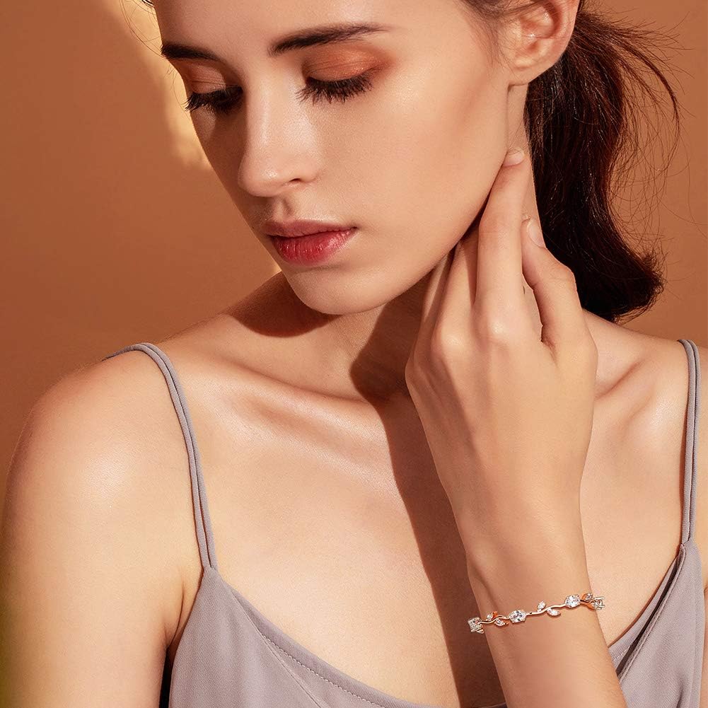 BISAER Lovely White Gold Plated AAA Cubic Zirconia Gemstone Flower Vine 7 Inches Bracelet for Mothers - Image 4