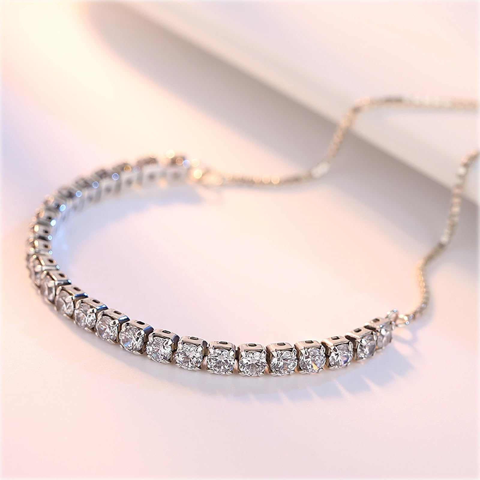 Braccialetto Donna da Tennis Regolabile delle Donne Perline Geometriche Elegante Quadrato Minimalista Regalo-Bianco