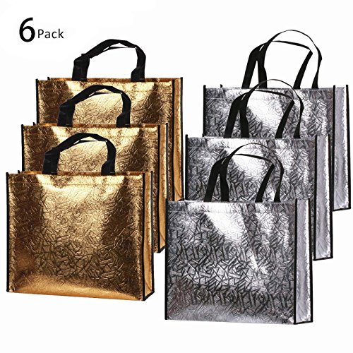 Rumcent Bling - Bolsa de regalo de tamaño mediano, no tejida, brillante, duradera, reutilizable, 5 unidades, bolsa de la compra