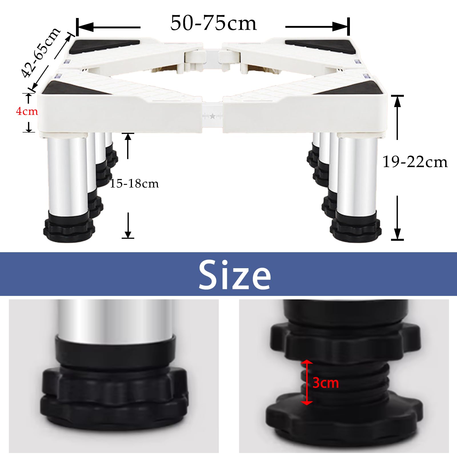 Base Regolabile per lavastoviglie Altezza 19-22 cm Base Frigorifero Supporto Lavatrice Regolabile con 8 Piedini Carico Massimo di 200 kg per congelatore Armadio da Cucina-Bianco