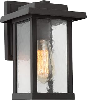 LALUZ Rectangle Outdoor Light Fixtures Wall Mount, Weatherproof Outdoor Wall Lights with Ripple Glass Panes, A03321S Anti-Rust Porch Light for Patio, Yard, Garage, Front Door, Matte Black Finish