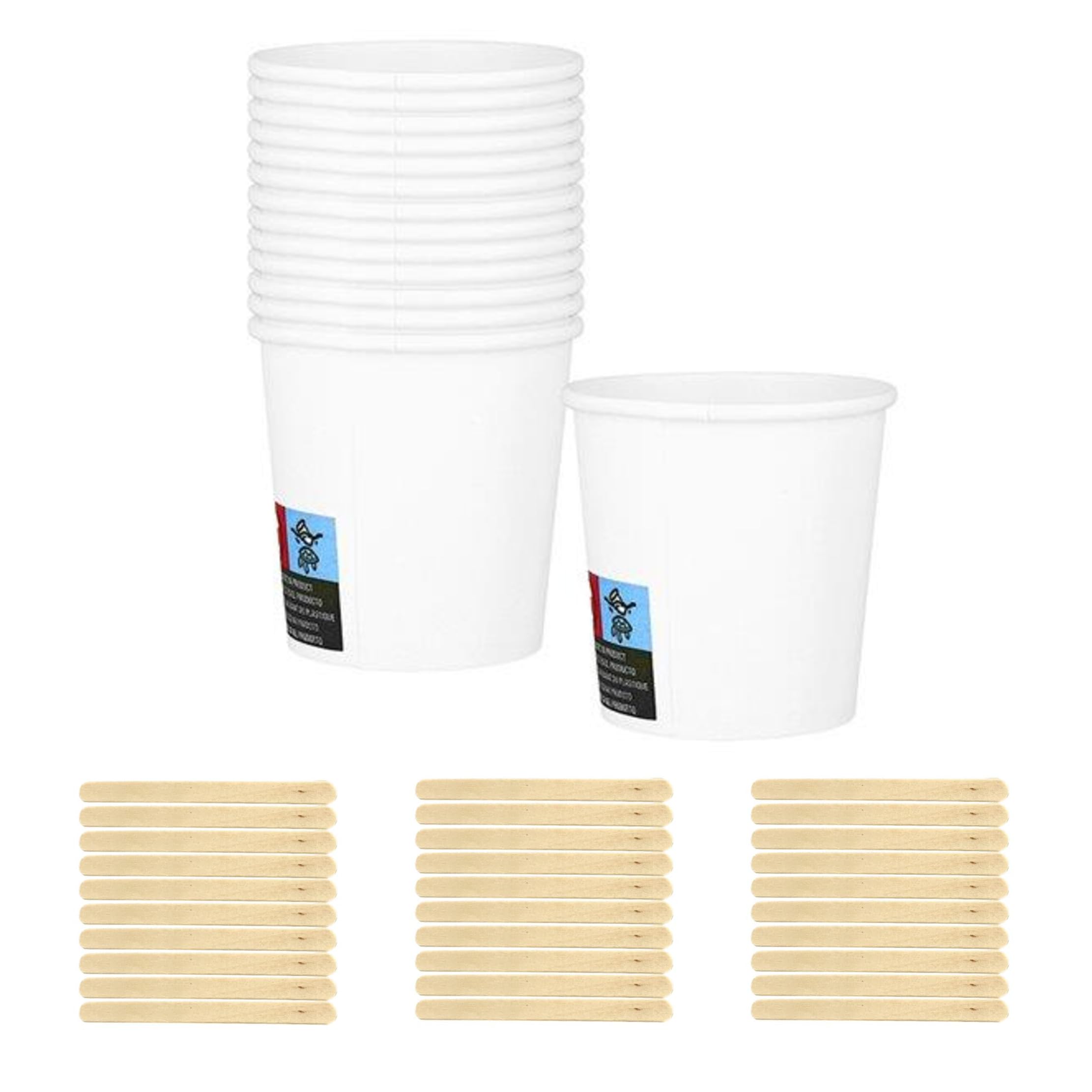 Bornova - Vasos de papel biodegradables ecológicos desechables para agua caliente fría (300) - Incluye prácticos agitadores de madera.