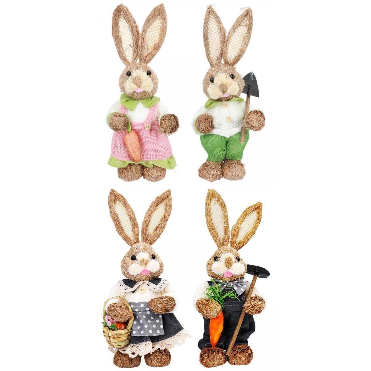 F Fityle 4X Coniglietti di Pasqua in Paglia da Posizionare in Piedi, Statuine di Coniglietti per Lavori Creativi in ​​casa