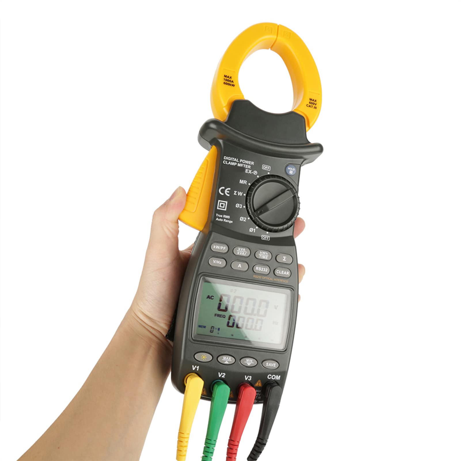 PEAKMETER MS2203 Pinza Amperimétrica Digital de Potencia, Multímetro Trifásico, Frecuencia de Factor de Potencia de Corriente de Voltaje, Pantalla Doble de Alta Precisión para