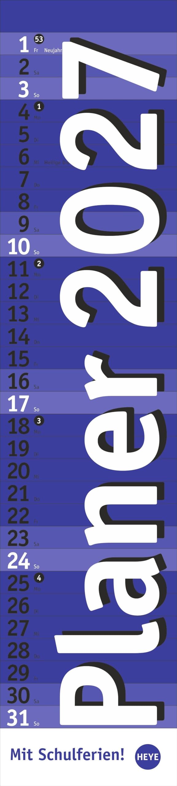 Langplaner, blau 2027: Praktischer Streifenkalender fürs Büro. Länglicher Wandkalender mit genug Platz für Notizen. Terminkalender 2027. 11 x 49 cm