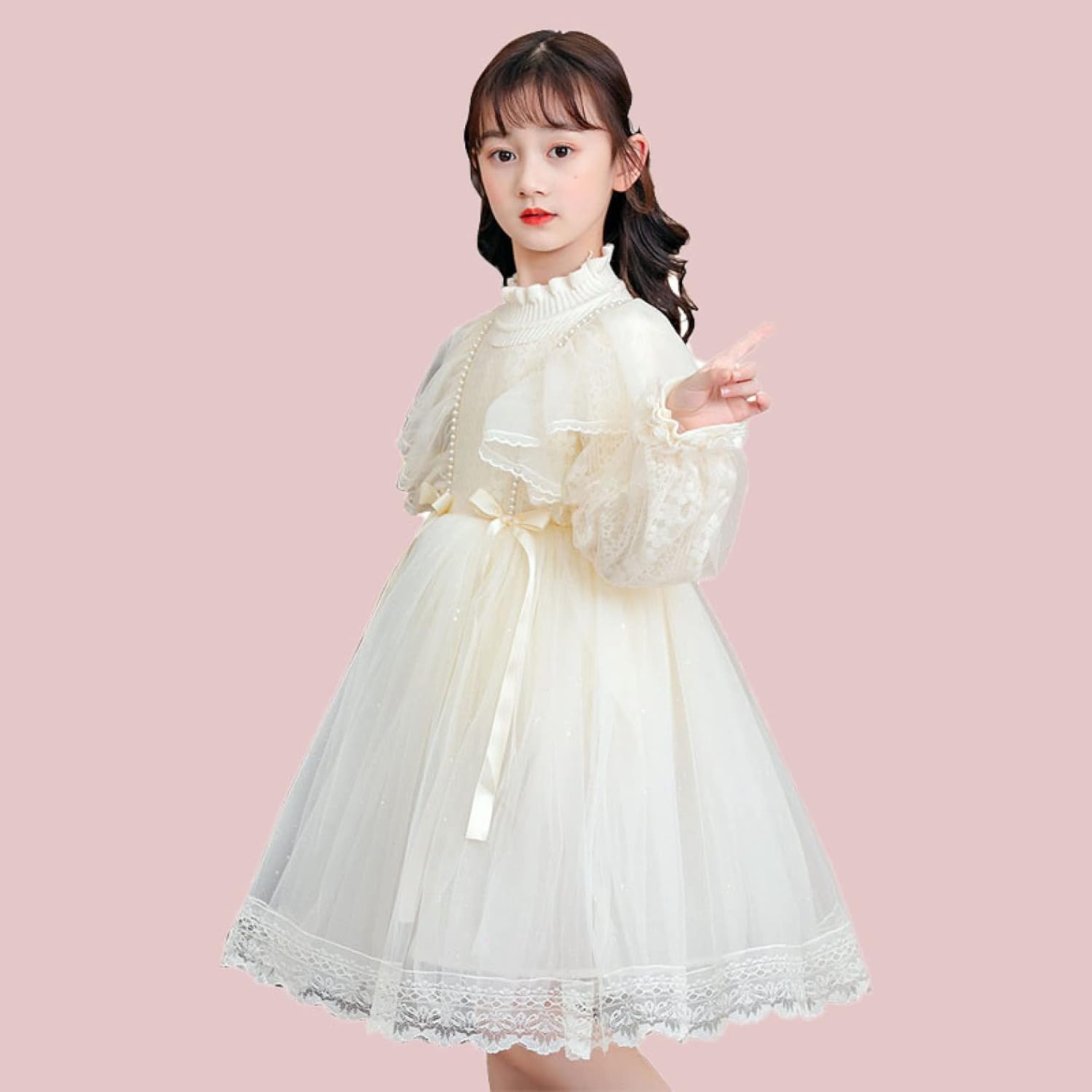 子供服 ワンピース 女の子 長袖 蝶々結び付き シンプル 真珠の装飾 子供服 ワンピース 女の子 長袖 蝶々結び付き シンプル 真珠の装飾