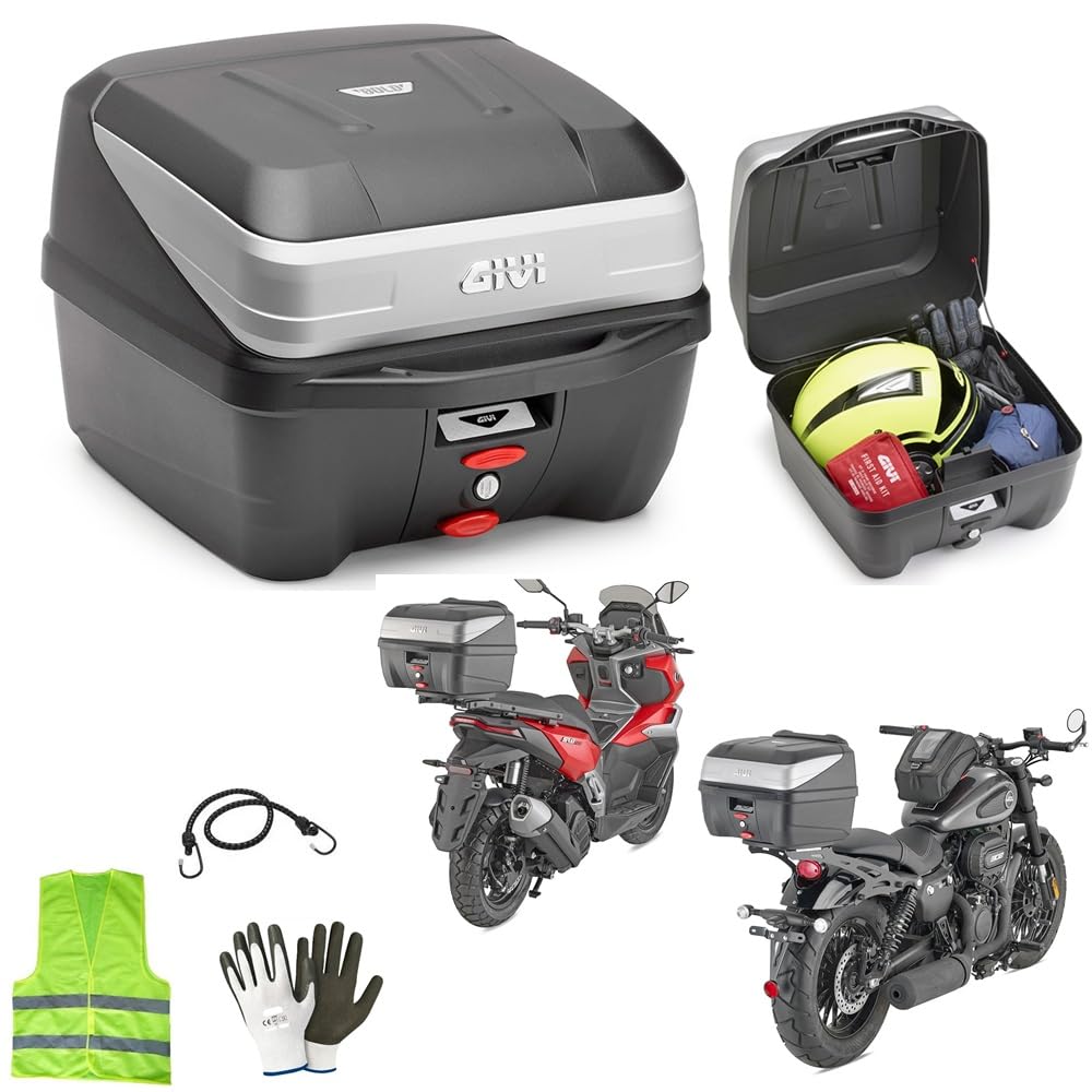 BAULETTO PICCOLO PER MOTO SCOOTER B32 GIV 32 LITRI COMPATIBILE CON P IAGGIO LIBERTY S 150 VALIGIA BAULE PER PORTAPACCHI POSTERIORE COMPLETO DI PIASTRA+KIT MONTAGGIO 1 CASCO MODULARE