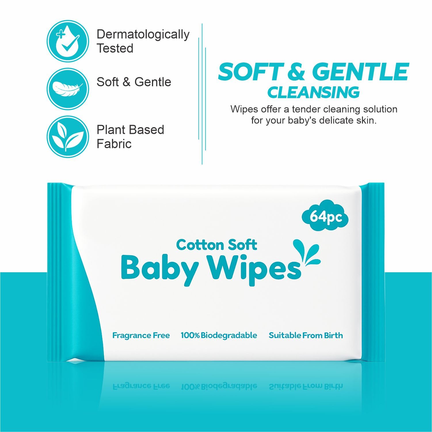 Baby Wipes Newborn Essentials Fragrance Free Soft & Gentle Sensitive Skin Moisturising & Skin Friendly Wet Wipes For Baby Body Cleaning Nappy Liners & Diaper Changes 18cmx15cm (192) - Image 3