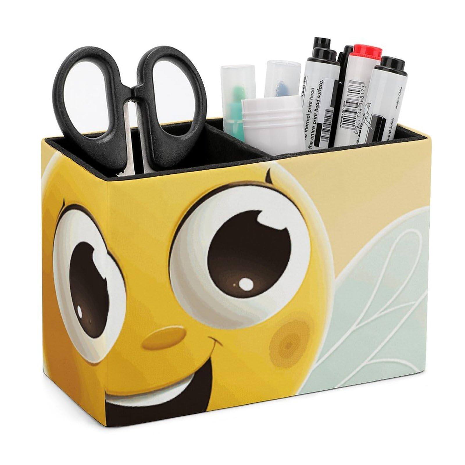 JTREHY Cartoon Bee Pencil Holder Exquisite Fashion Leather Pen Receptacle Soft High-End Pen Container for Office Home Accessories Or Housewarming Present