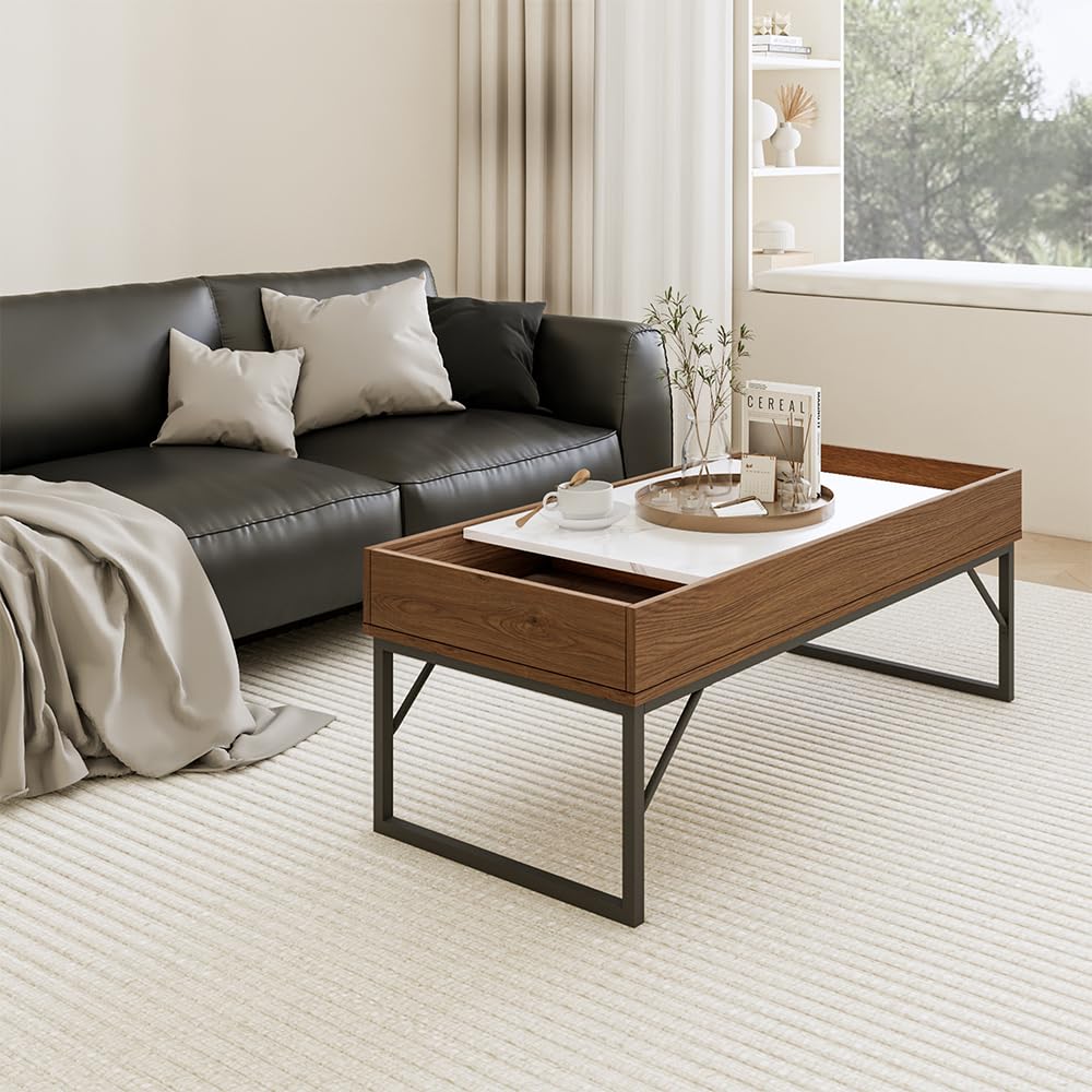 Vicco Couchtisch Lunero, Nussbaum, 105 x 50 cm | mit verschiebbarer Tischplatte und offenem Ablagefach