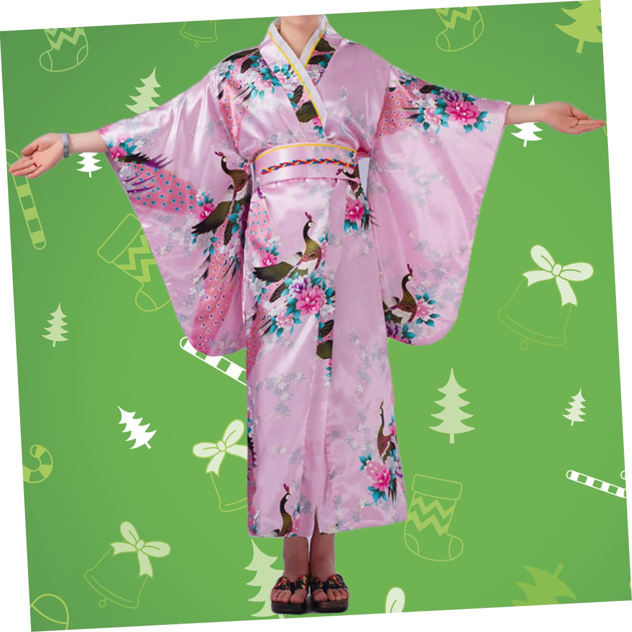 Cabilock Kimono Donna Giapponese da Notte Accappatoio Simile Seta Design Monoblocco Fascia Leggero e Confortevole per Viaggio e Festa