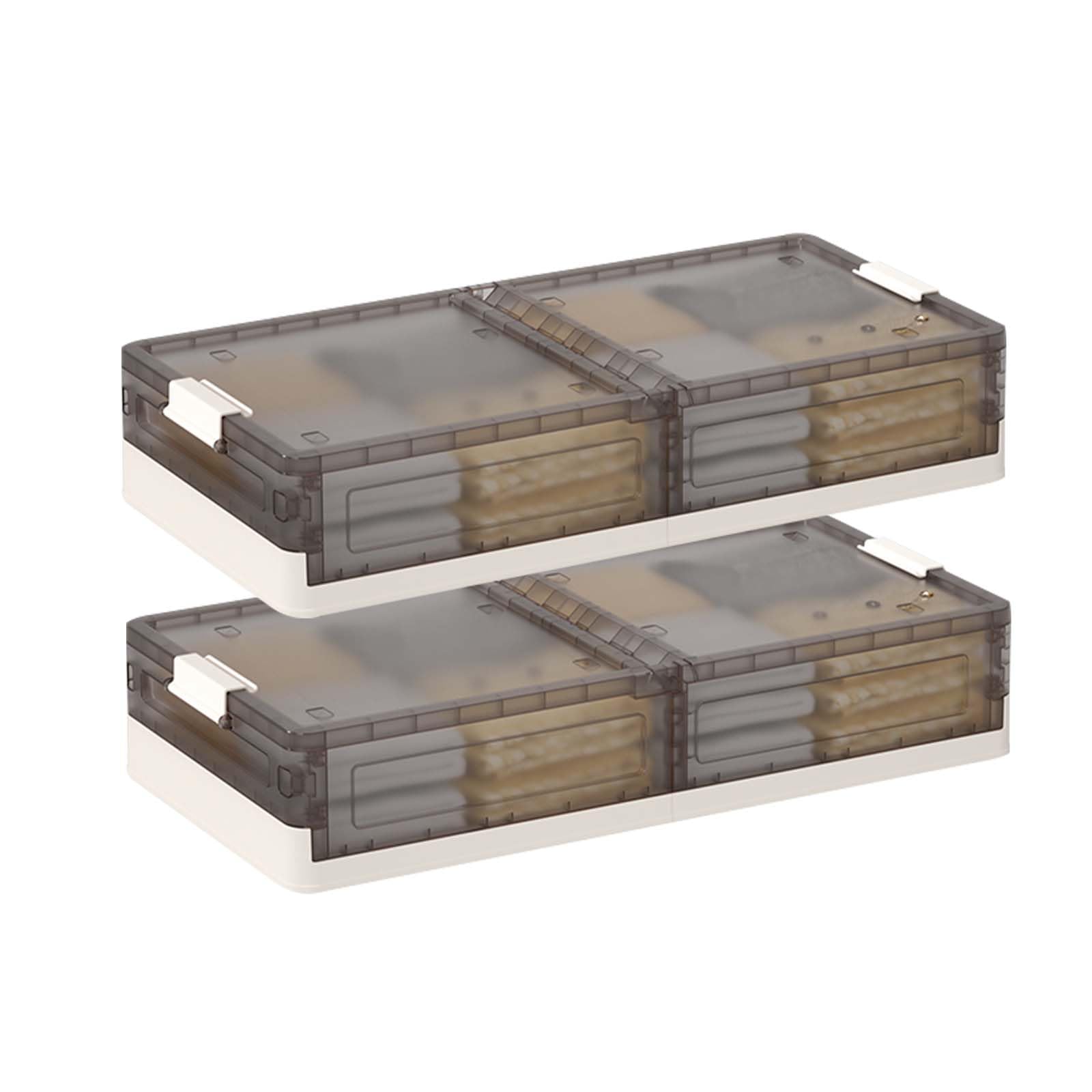 2er Set Unterbett Aufbewahrungsbox Mit Deckel, 43.5 L Durchsichtig Faltbare Kunststoffbox Plastikbox, Bettkasten Aufbewahrung Kleidung,Stapelbox für BüRo,Kinderzimmer,KüChe & Wohnzimmer,81x40.5x17.5cm