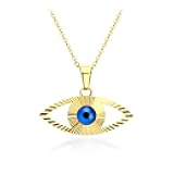 Stainless Steel Blue CZ Evil Eye Necklace Pendant, 18-20