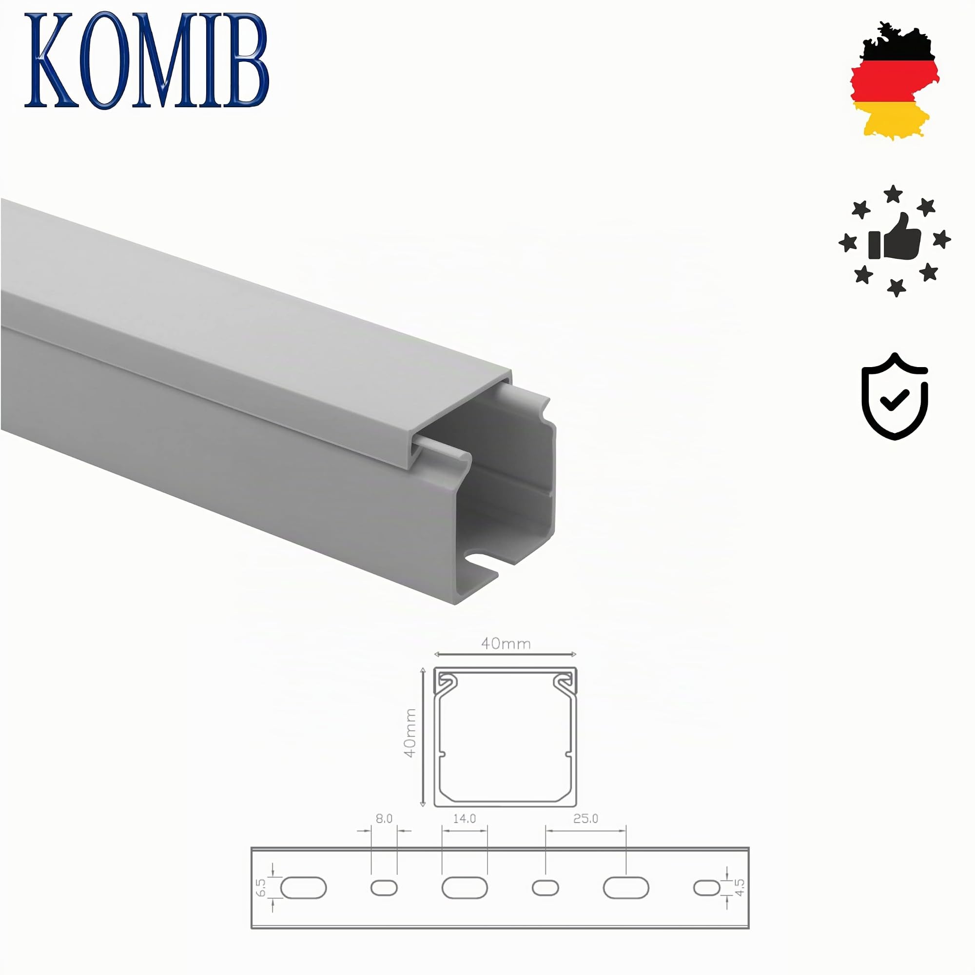 10m KOMIB Kabelkanal/Kabelkanäle/Kabelführung - Verschiedene Größen und Farben - Schraubbar - 5 x 2m Stangen - (Grau - Steingrau, 40 x 40 mm)