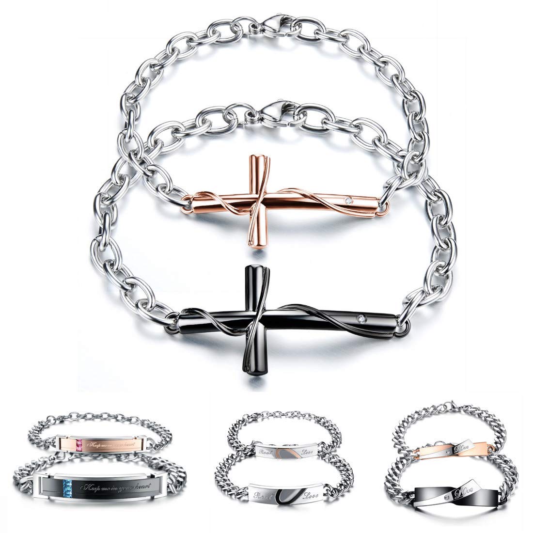 Kim Johanson Coppia di bracciali in acciaio inox * diversi motivi e colori * in oro rosa, oro e argento braccialetto dell'amicizia, regalo, gioielli per coppie con sacchetto per gioielli e Acciaio