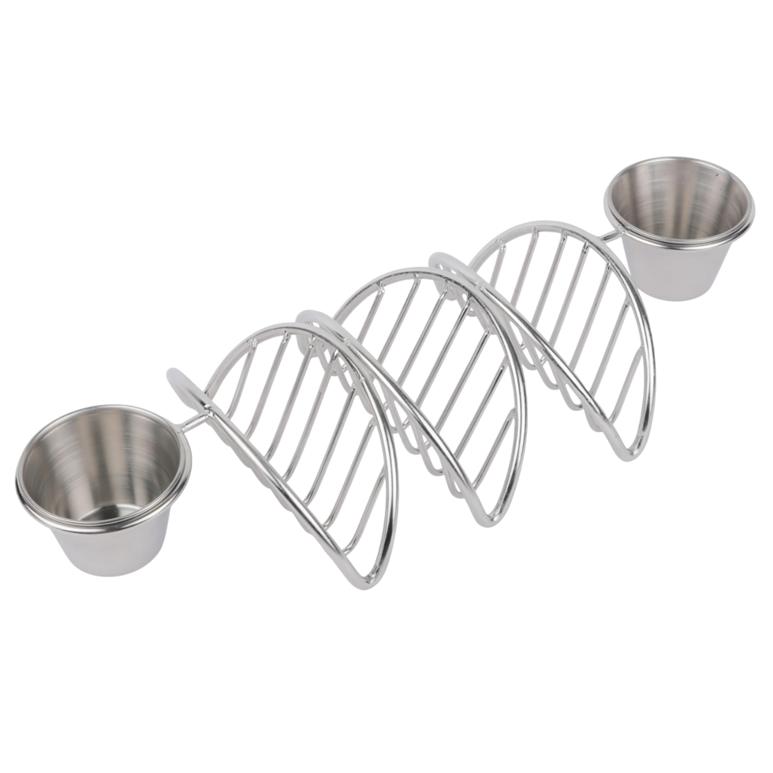Dolin Decor Premium Stainless Steel (Ss) Taco Holder Stand with Two Dip Bowl β Stylish and Durable Taco Shell Serving Rack for Parties (Silver) (Silver, Set of 4) 1