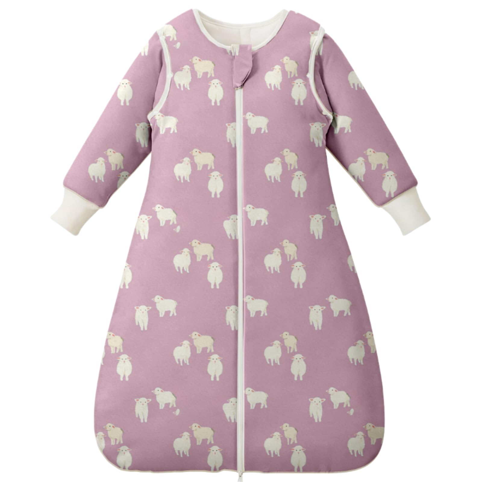 Nivolltha 3.5 TOG Super Soft Baby Sleeping Bag with Detachable Long Sleeves, 100% Cotton Thick Winter Sleeping Bag 18-36 Months, Lamb