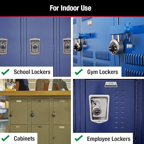 Miniatura 3 de Candado de combinación de casillero de gimnasio negro Master Lock, candado de combinación interior con código de 3 dígitos preestablecido para