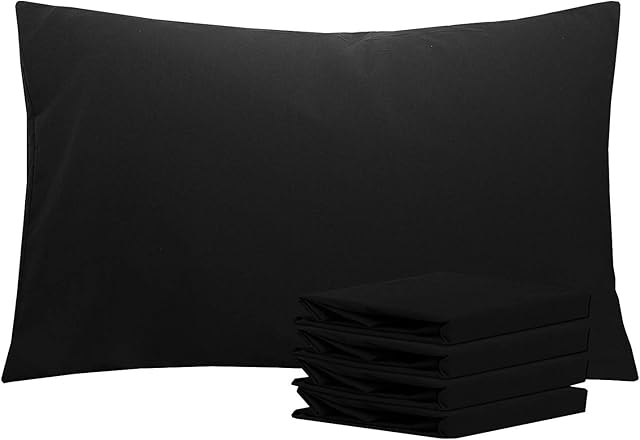 NTBAY 4 Pack 100% Brushed Microfiber Plain Pillowcases, 1800 Super Soft and Cozy, Wrinkle, Fade, Stain Resistant with Envelope Closure Bed Pillow Cases, 50x75 cm, Black