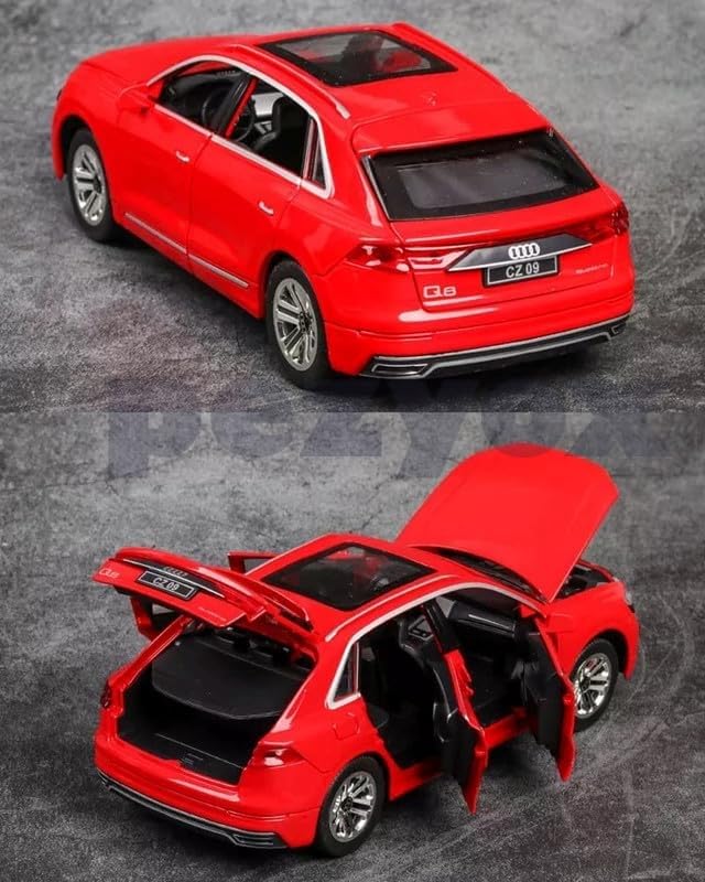 Image of Audi Q8 1 /24 Alloy Metal Pull Back Diecast Car Scale Model Metal Pullback Toy Car with Openable Doors & Light Music Toy (Red)