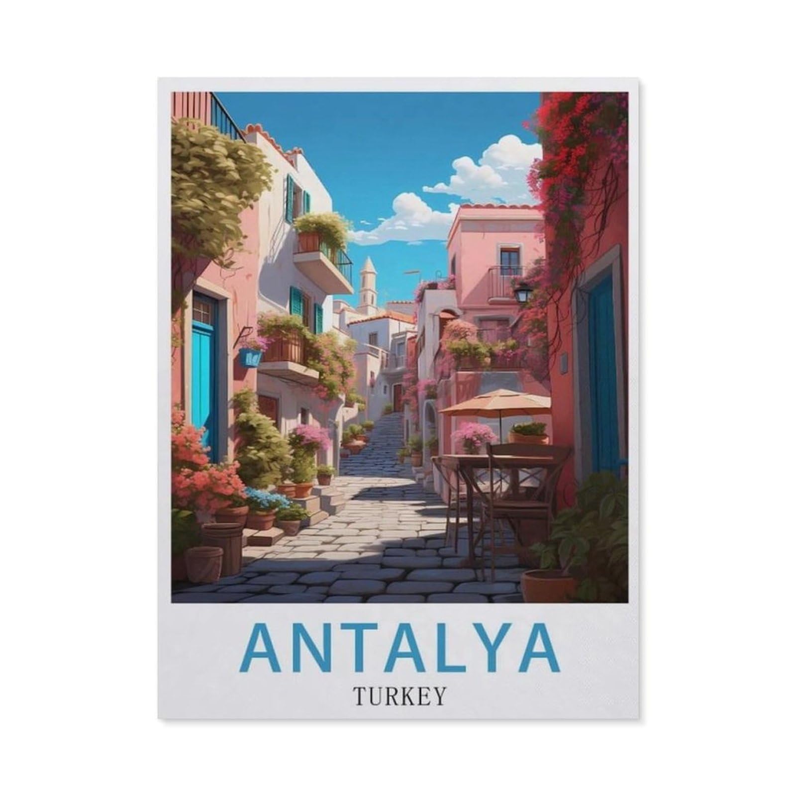 Paint by Numbers for Adults Kids Beginner，Antalya Turkey Vintage Travel Poster，DIY Acrylic Painting by Numbers Kits with Brushes Acrylic Pigment Home Decoration Brithday Gifts(20x30cm-BA75 — image 1