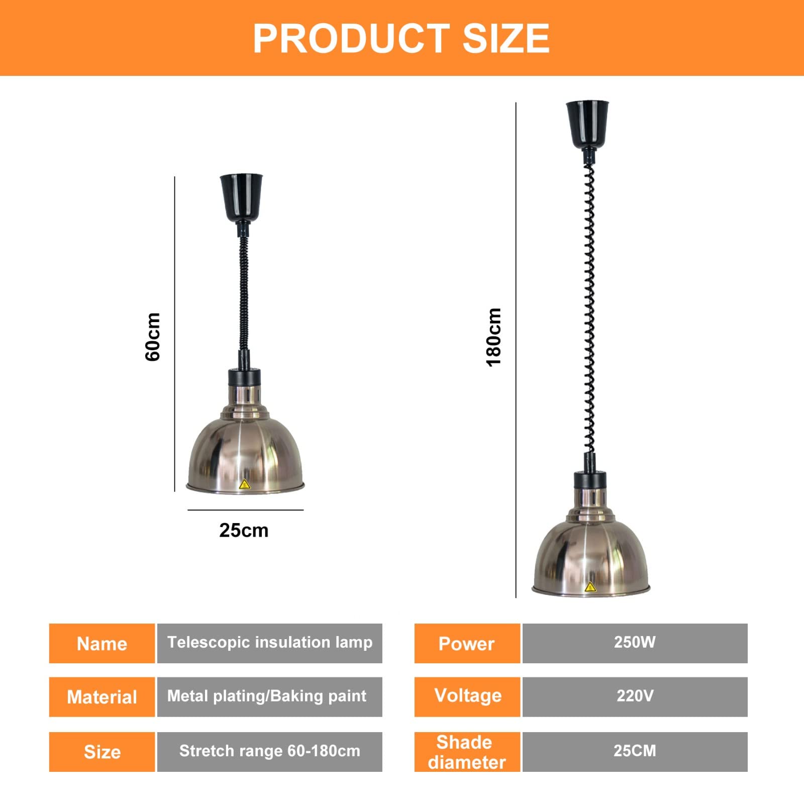 Lampe Chauffante Restaurant, Lampes Chauffantes pour Buffet Fêtes, Commercial Rétractable Lampe Chauffante avec Ampoule de 250W pour Réchauffer Les Aliments, Acier Inoxydable(Size:2pcs)