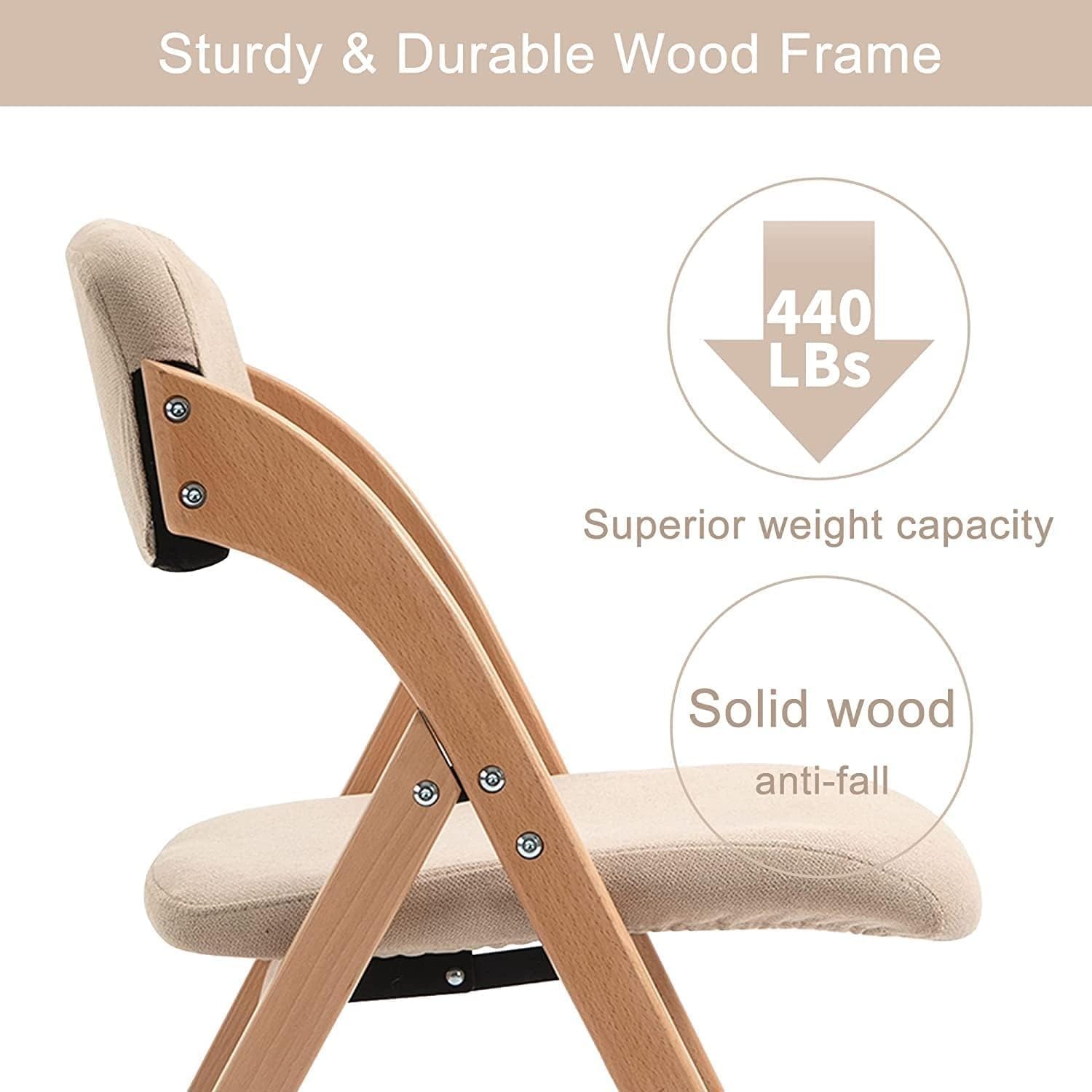 2 Pack Upholstered Folding Chairs Stackable Wooden Event Chairs for Home Office Wedding Padded Seat(B)