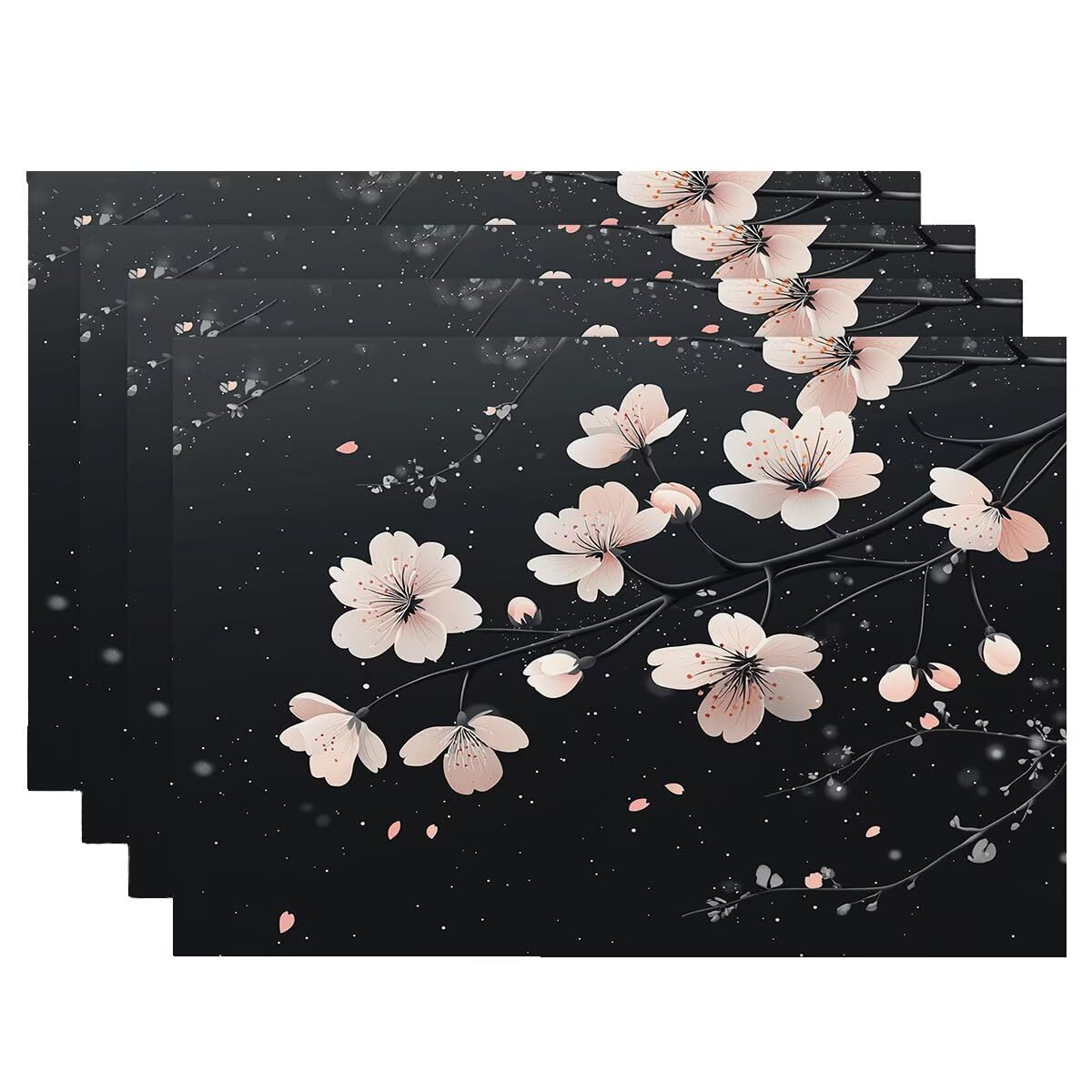 Set de table lavable noir 50x35 cm lot de 4 rectangulaire motif floral pour décoration de table