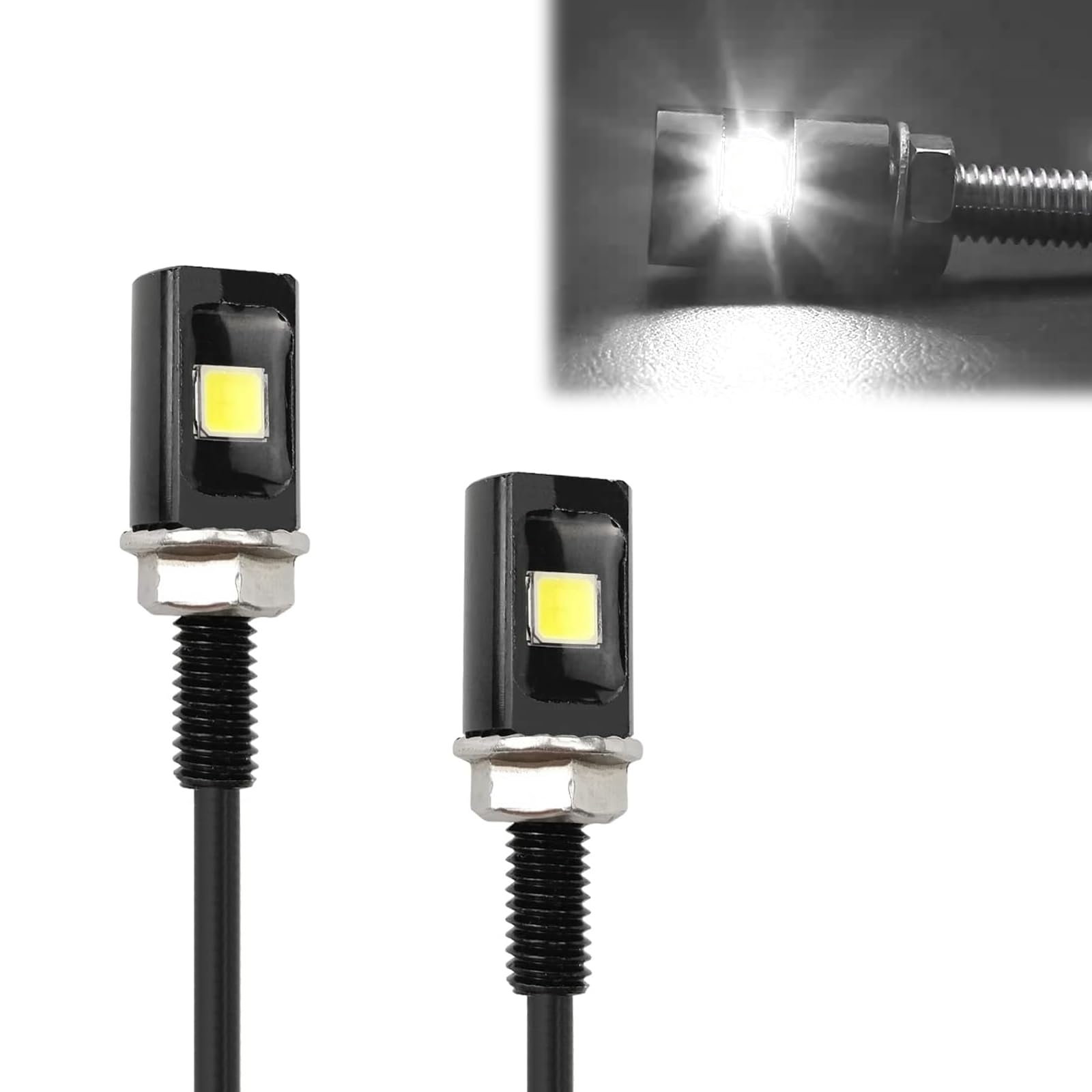 2 PCS Motorcycle License Plate Lights, 12V White LED Bulb, Waterproof Black Aluminium Light Holder, for Car Motorcycle Truck RV ATV Bike (White)