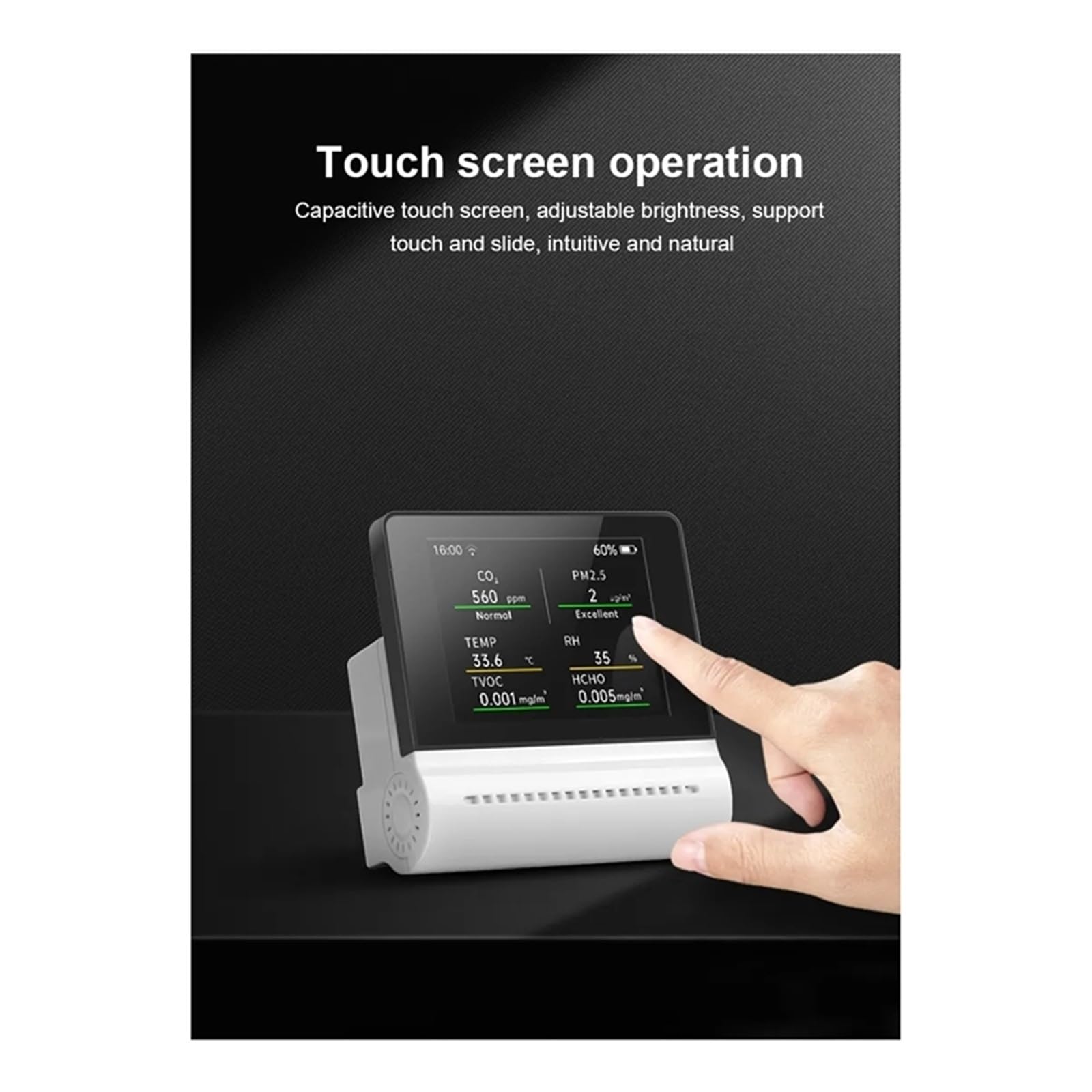 Monitor jakości powietrza w pomieszczeniach 1 zestaw Monitor ści powietrza Pm2.5 HCHO TVOC Co2 Temperatura Wilgotność Wielofunkcyjny pojemnościowy ekran dotykowy do domu, kuchni, biura, samochodu