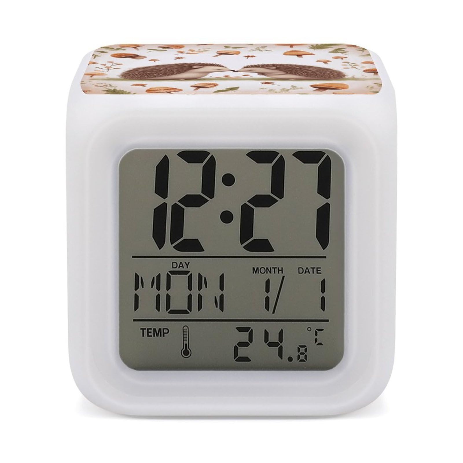 JTREHY Nature Lovely Hedgehog Lovers Alarm Clock Seven Color Night Light Digital Clock Precision Reliable Alarms Clocks for Bedroom Heavy Sleepers Adults Gift for Men and Women
