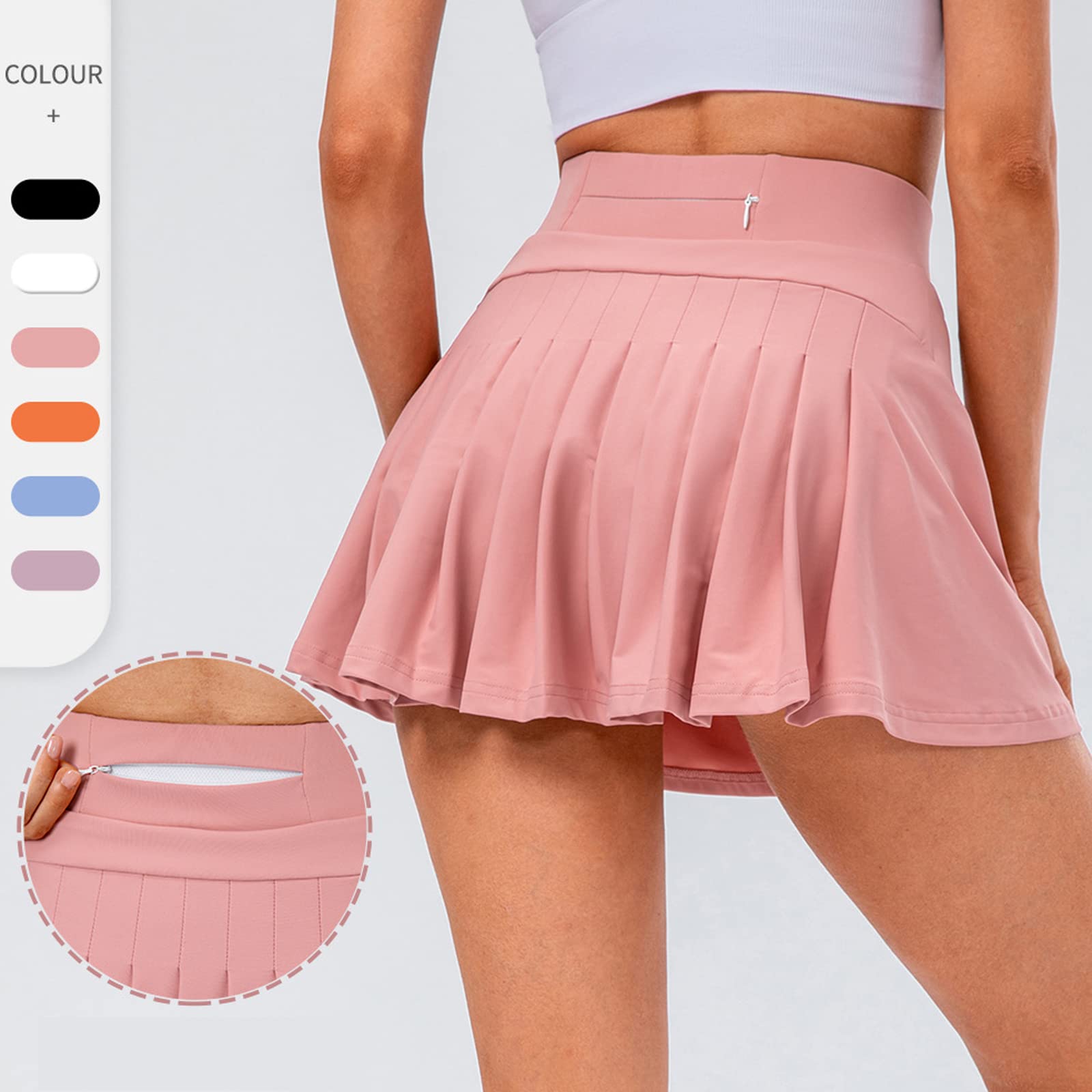 Tennisrock Damen Tennis Skort Damen, Faltenrock Golfrock mit Tasche & Innenhose für Laufen Tennis Golf Uv-Schutz Outdoor Reise