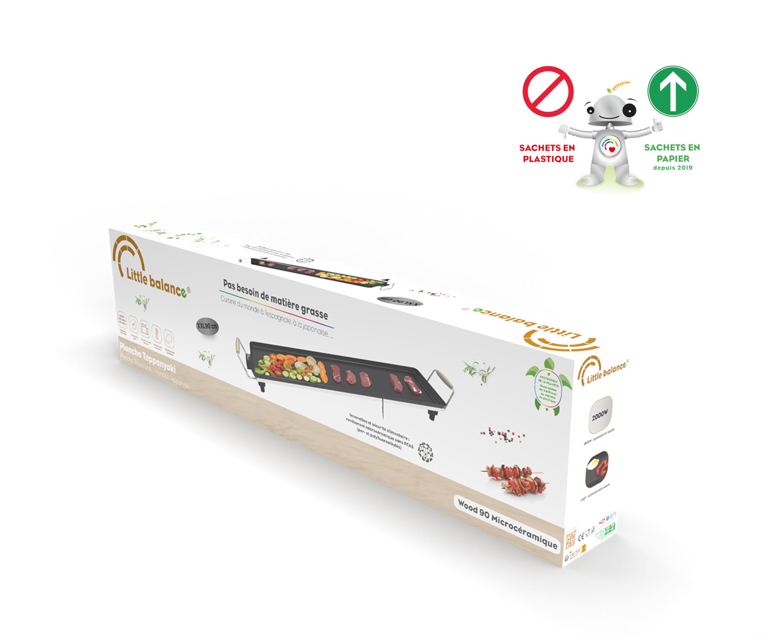 Plancha - LITTLE BALANCE 8742 - Legno 90 - Manici in legno, 2000 W, 90 cm
