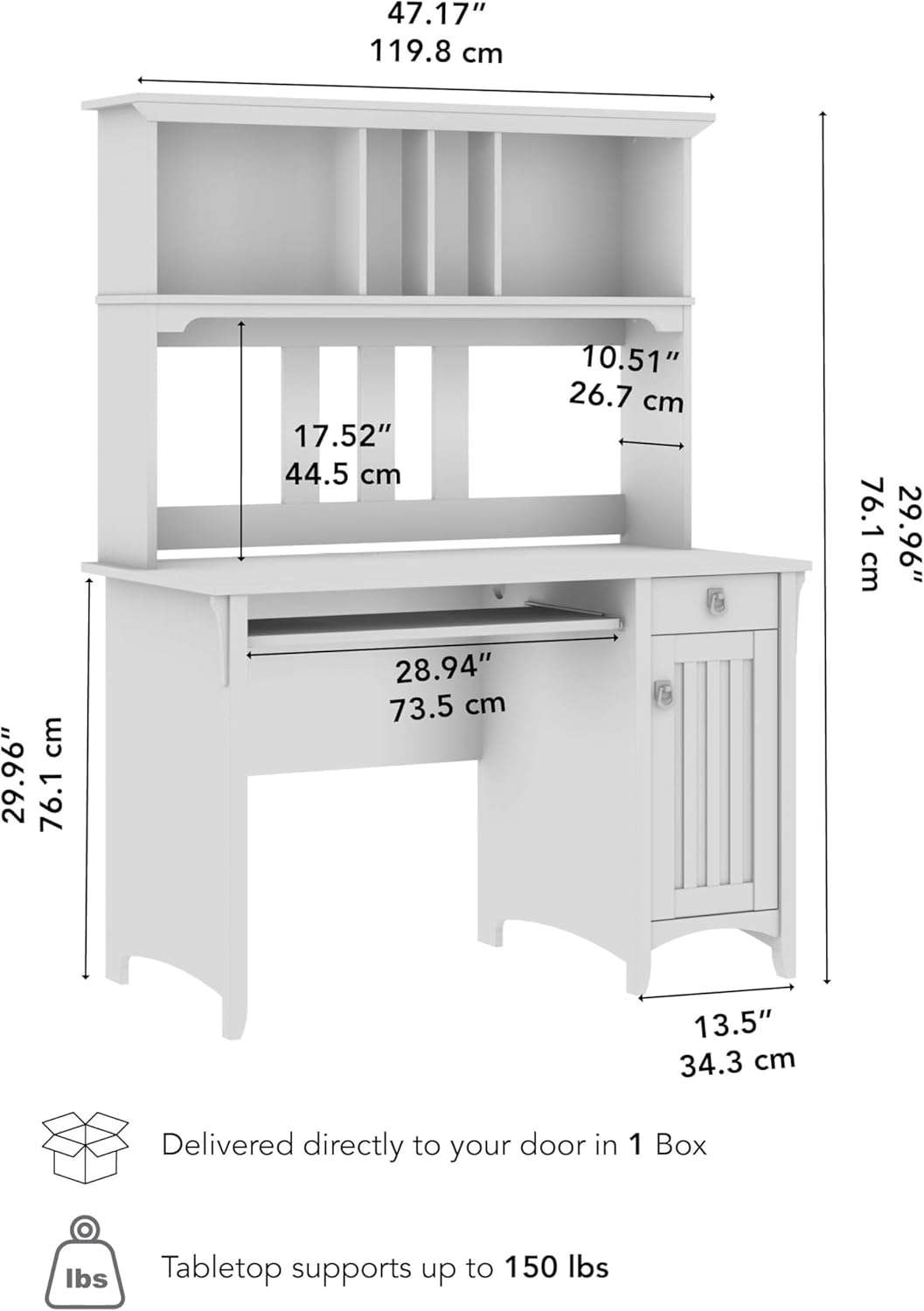 Bush Home Salinas Computer Desk with Hutch | Study Table with Drawers, Cabinets & Pullout Keyboard/Laptop Tray | Modern Home Office Desk in Vintage Black | Work Desk with Storage