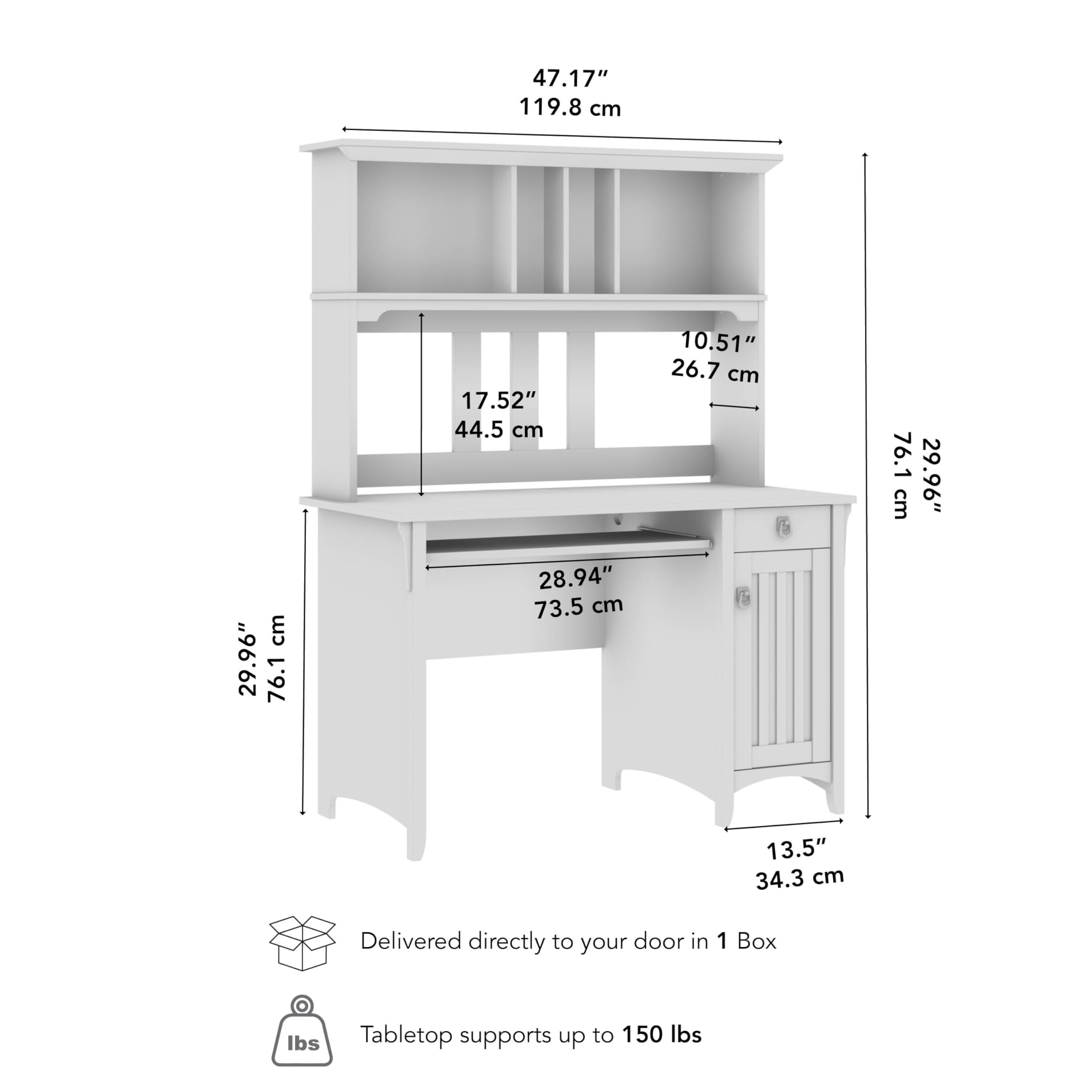 Bush Home Salinas Small Computer Desk with Hutch in Antique White - 3