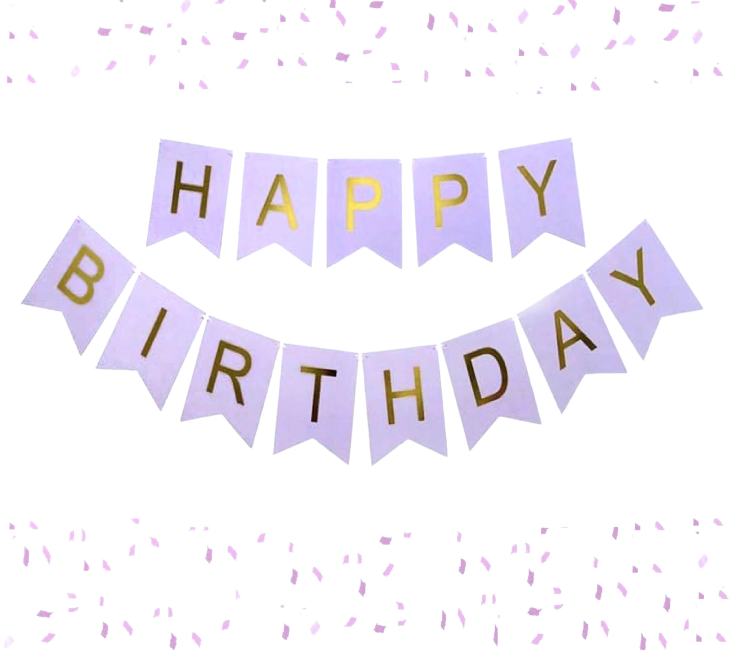 Quirki Happy Birthday Banner Purple Lilac Pastel Bunting Girls Women with Shimmering Gold Foil Letters Party Decorations