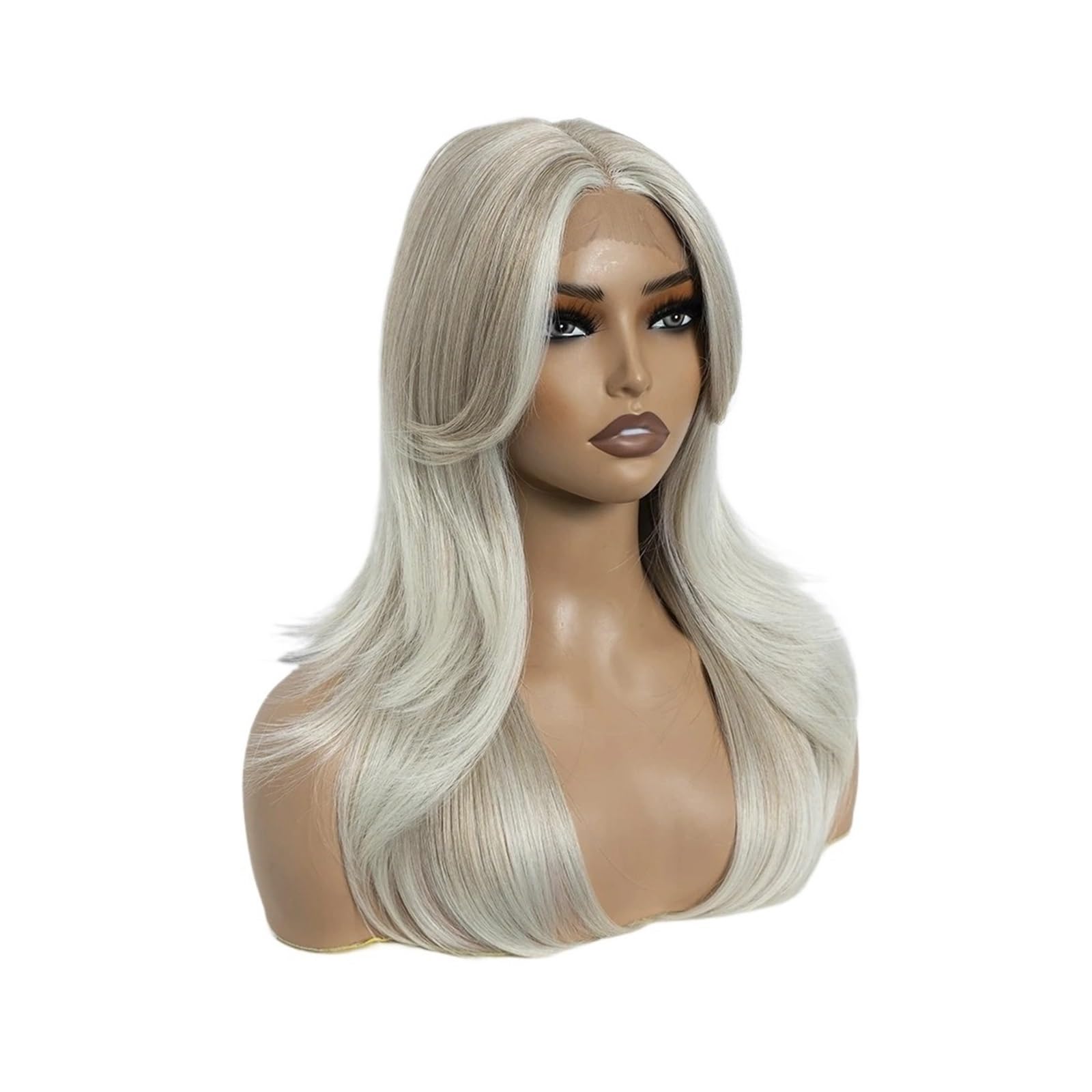 Lizhuzhuzs28 Wigs 14 Inch Synthetic Lace Front Wigs Straight Bangs Ombre Blonde Wig for Women Hair Extensions