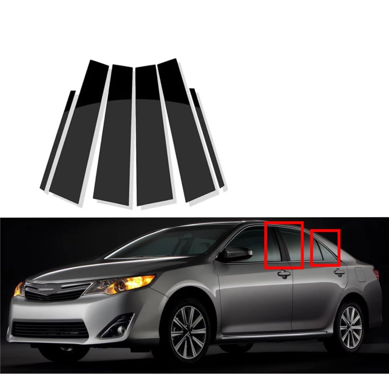 Naklejka na kolumny drzwiowe Toyota Camry (2012-2017), błyszcząca, czarna, listwa ozdobna do kolumn drzwi, okien bocznych, okładzina zewnętrzna