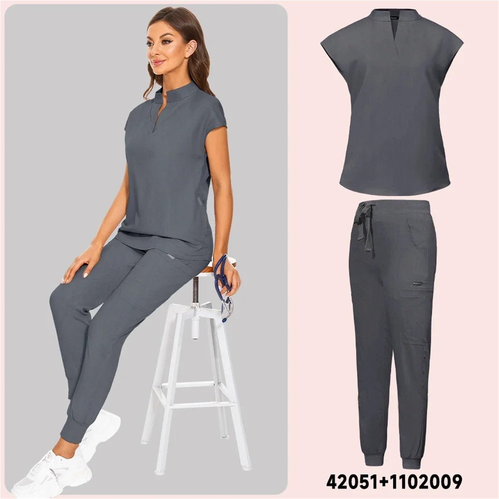 Uniforme Sanitario Unisex Uniformes médicos ajustados for mujer, conjuntos de uniformes for hospitales, cirugías, clínicas dentales, belleza, spa, salones laboratorio, ropa trabajo(Light blue,M)