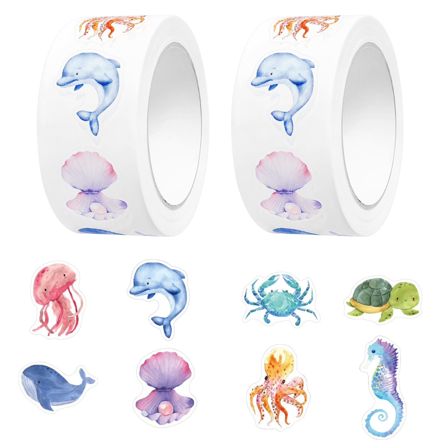 Tvsvkwe Color 2 Rolls Of Marine Animal Stickers, Cartoon Animal Stickers, Children's Reward Stickers, Can Decorate Scrapbooks, Suitcases, Water Bottles.