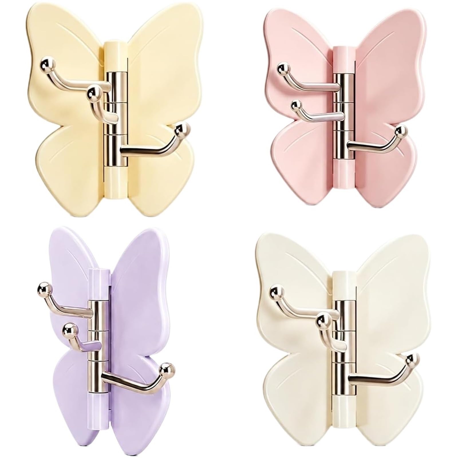 QAZWZG Rotating Butterfly Adhesive Wall Hooks 16pcs Rotating Butterfly Adhesive Wall Hooks, Cute No-Drill 3-Prong Swivel Hangers with Adjustable Wings(Mix)