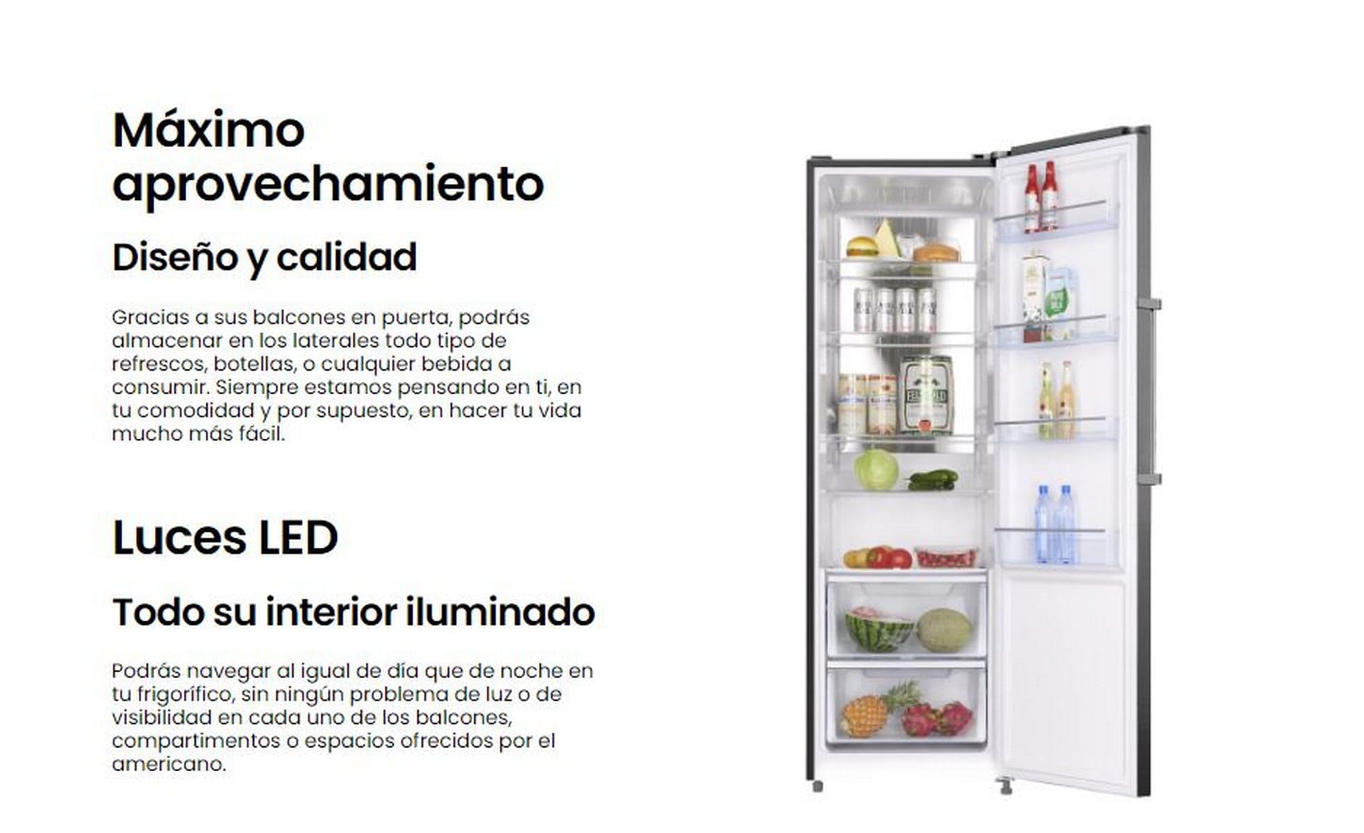 INFINITON Frigorifico Cooler CL-360L85XEN, 375 l, 185 cm de Altura, No Frost Technology, Inverter, Fast Cooling, Led Interior, Puerta reversible, Display, E, Inox