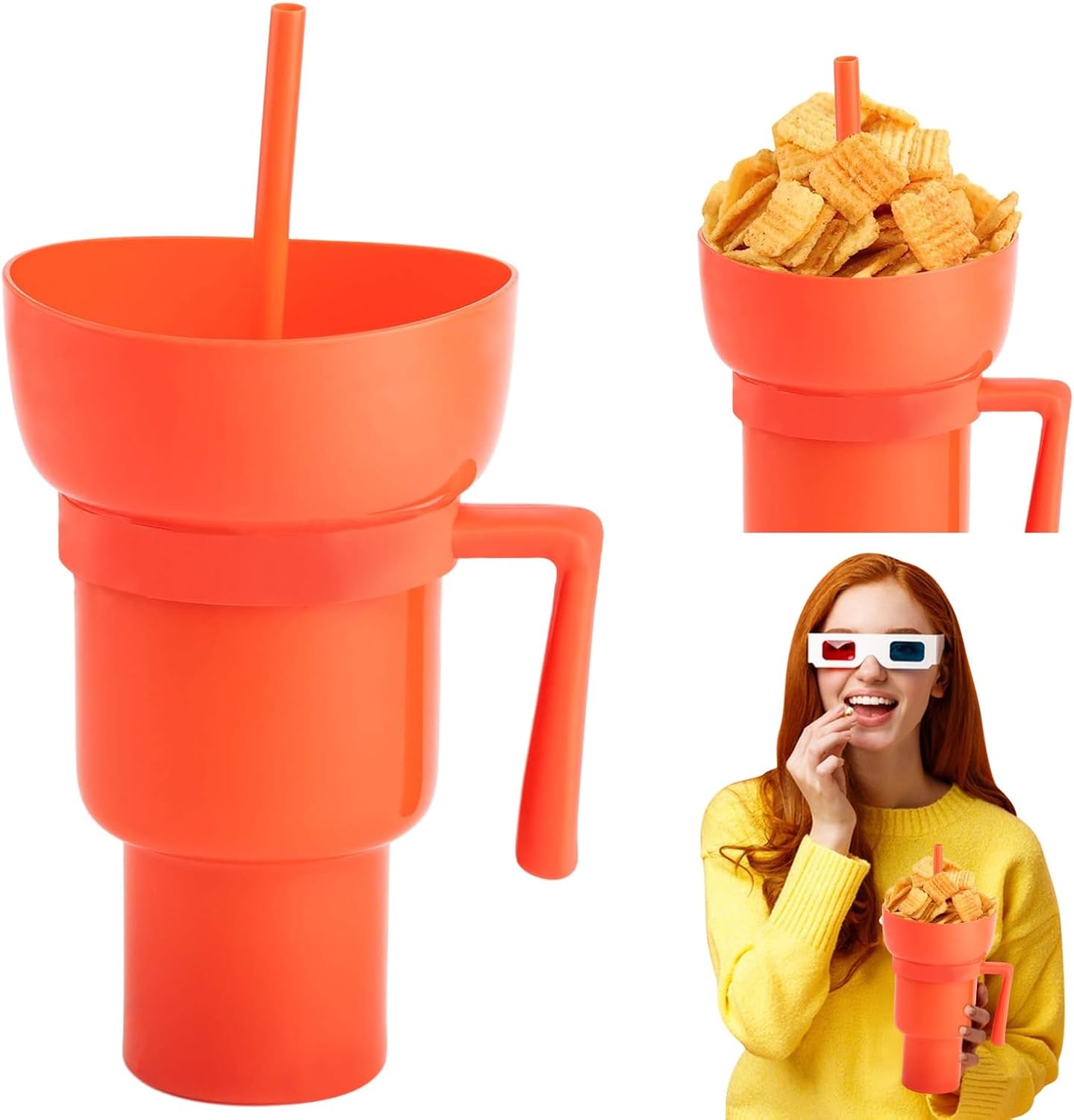 Takezuaa Snack and Drink Cup, Stadium Tumbler with Snack Bowl, 2 in 1