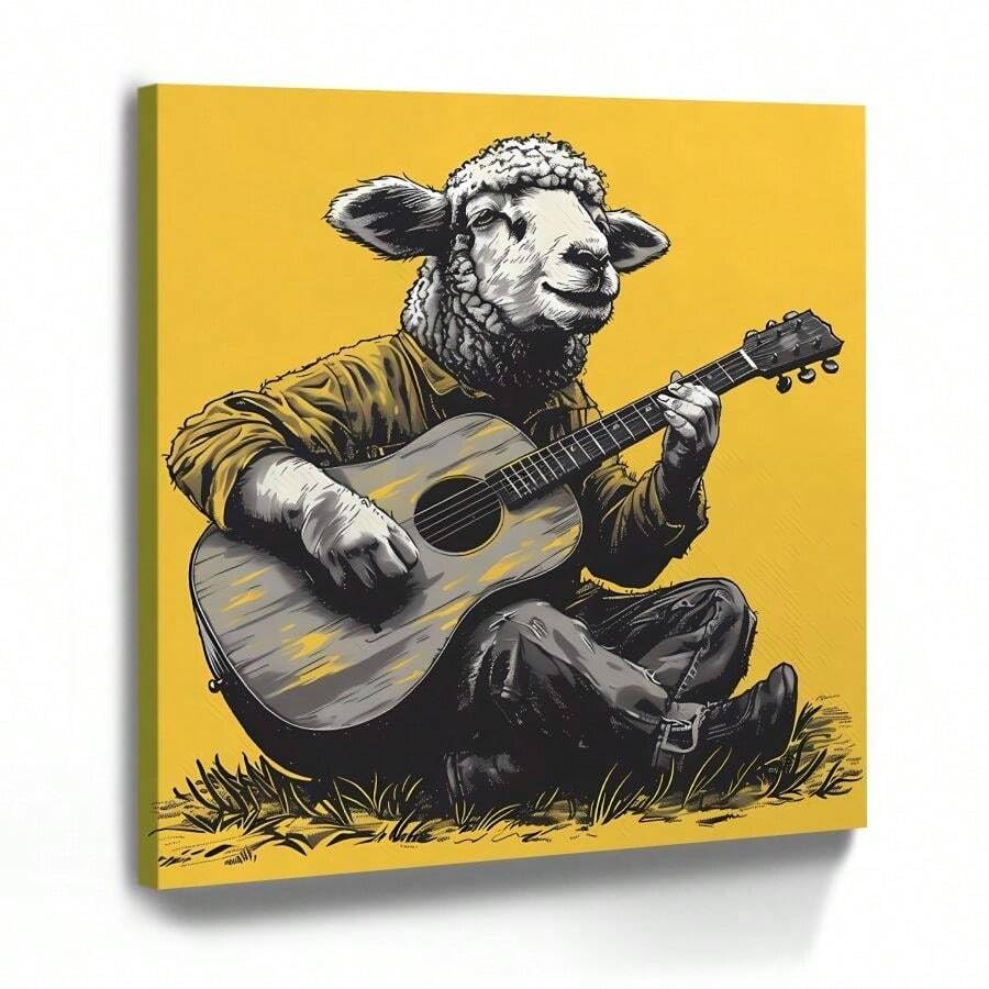 Affiche sur toile Sérénade de mouton de style campagnard 60x60cm cadre