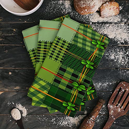 Super Absorbent And Lint Free Kitchen Towels Patchwork Style St. Patrick's Day Themed Celtic Quilt Cultural Checkered With Clovers Reusable Cleaning Cloths, Soft Tea Towels, Dish Towels For Drying #TOP1