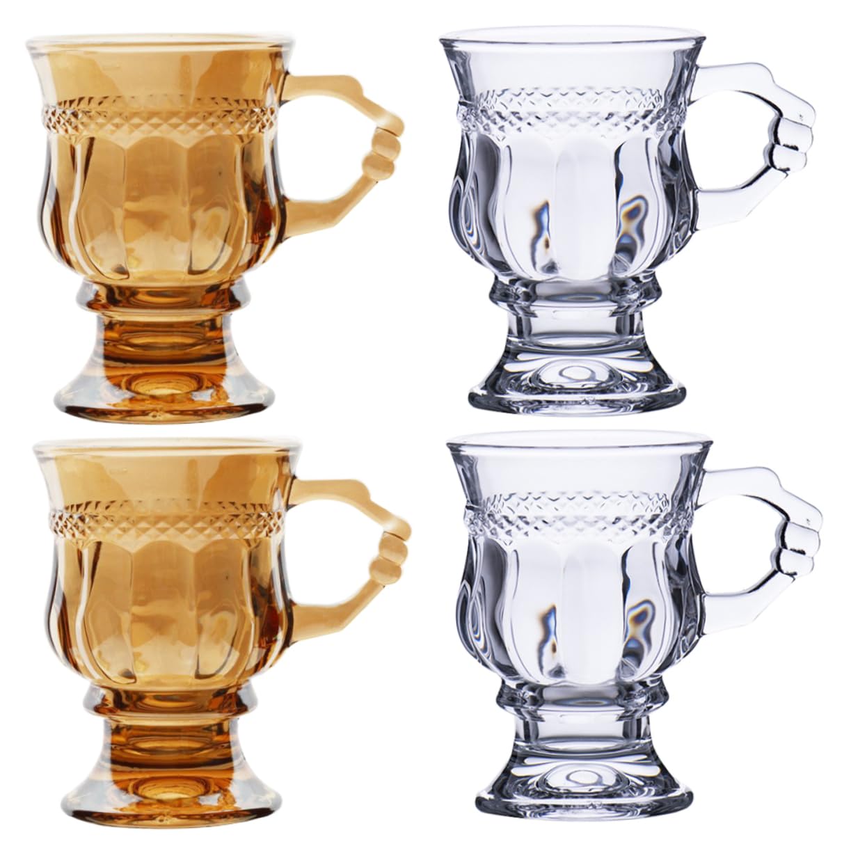 Cabilock 4pcs Elegant Handle Glass Goblets for Wine Vintage Embossed Design Food Grade Safety Glass for Home Bar Afternoon Tea present Giving