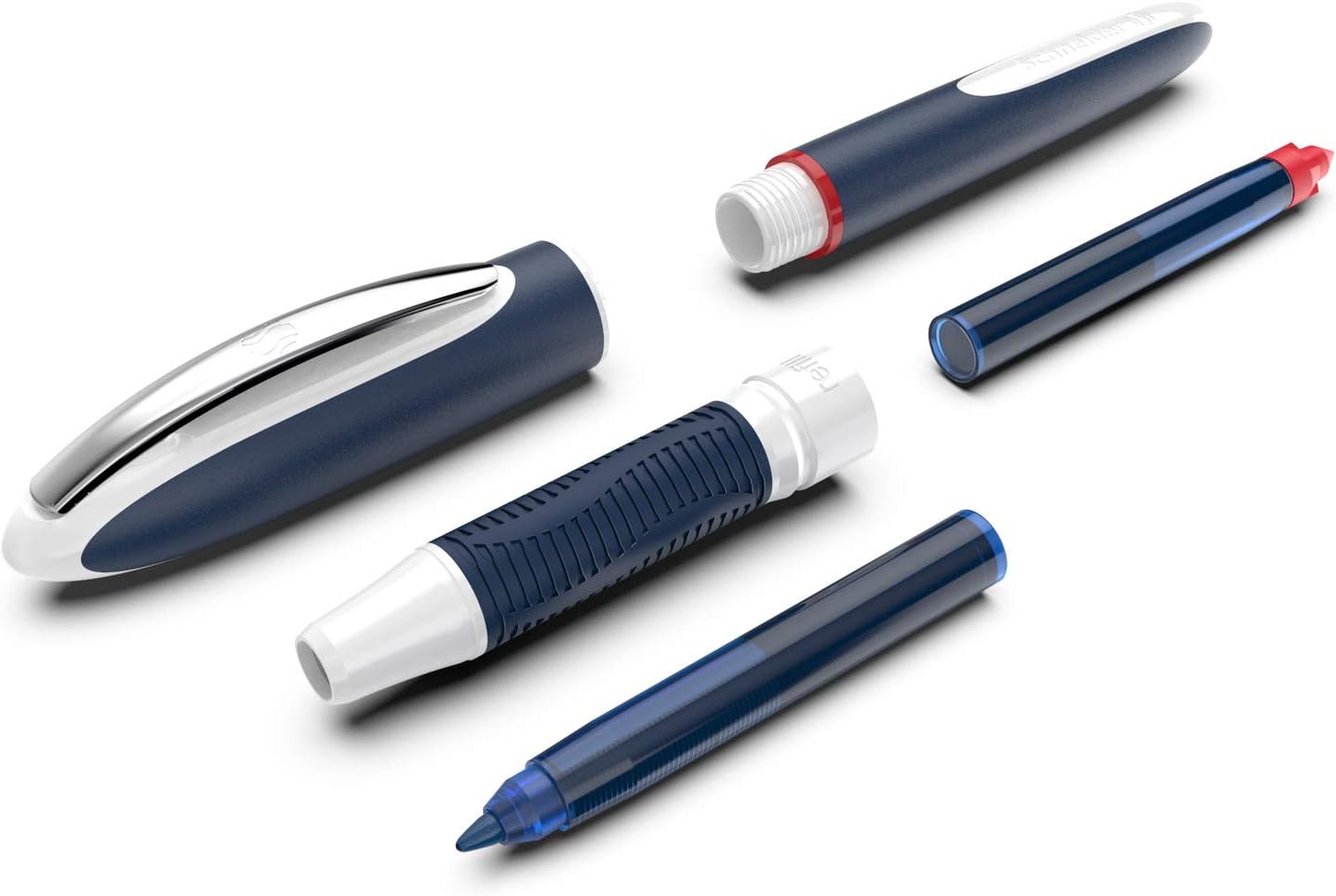 Schneider One Change Refillable Rollerball Pen.6mm Tip, Includes 2 Ink Cartridges, Red, Box of 5 (183702)