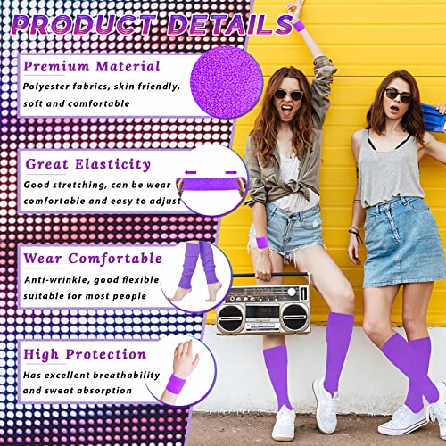Beamely 80s Headband and Wristband Leg Warmers Party Set for Women and Girls 1980s Neon Fancy Dress Costumes Accessories with Earrings Sport Kit for 80s Retro Them Party Supplies Gym Sport(Purple) - Image 3