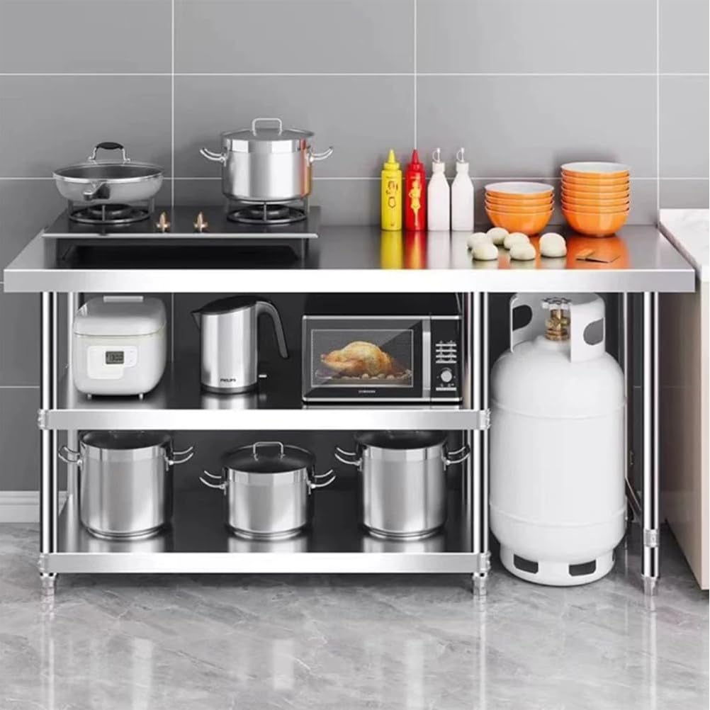 Mesa Acero Inoxidable Mesa De Trabajo Acero Inoxidable Banco De Trabajo De 3 Estantes Mesa De Trabajo De Cocina De Acero Inoxidable 130x60x80cm